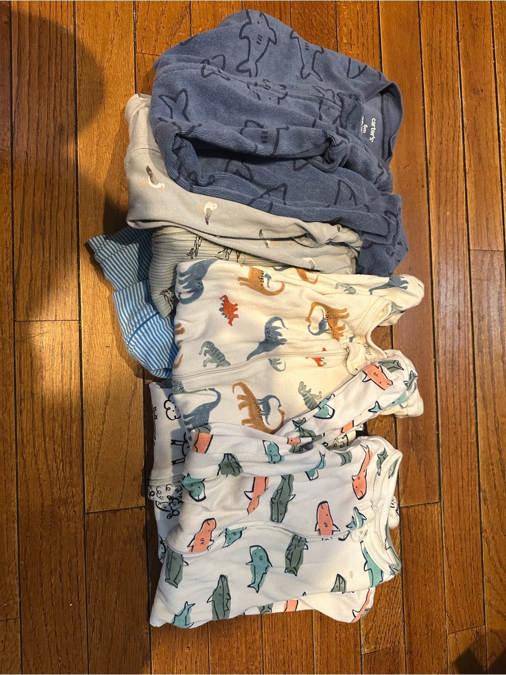 Carter's Blue, White, Gray and Cream Dino & Shark Sleepwear Bundle